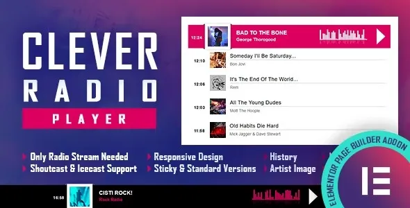 CLEVER HTML5 Radio Player With History - Elementor Addon