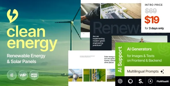 Clean Energy – Renewable Energy & Solar Panels WordPress Theme