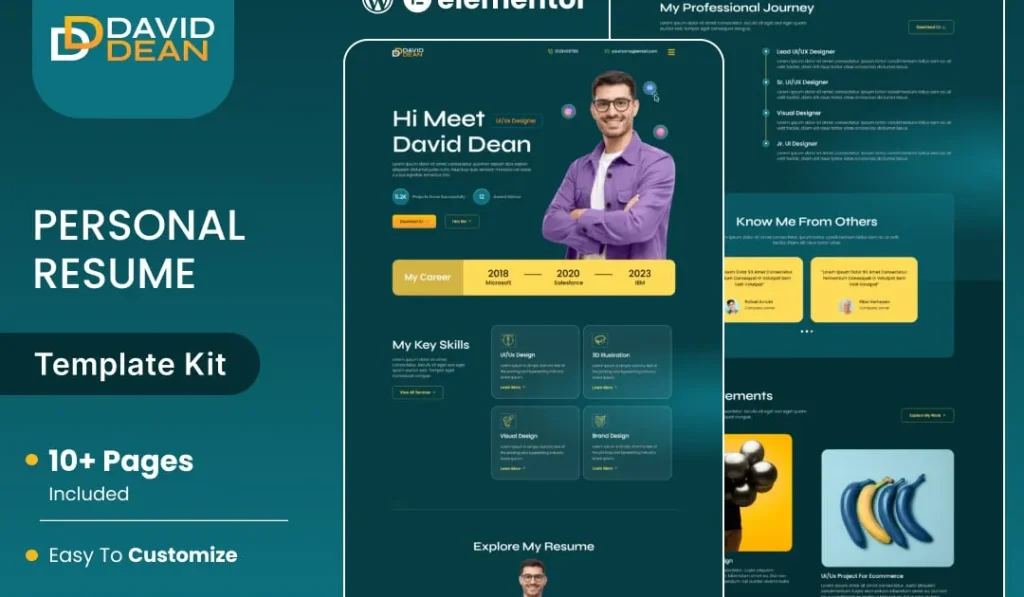 DavidDean – Personal Portfolio & Resume Elementor Template Kit